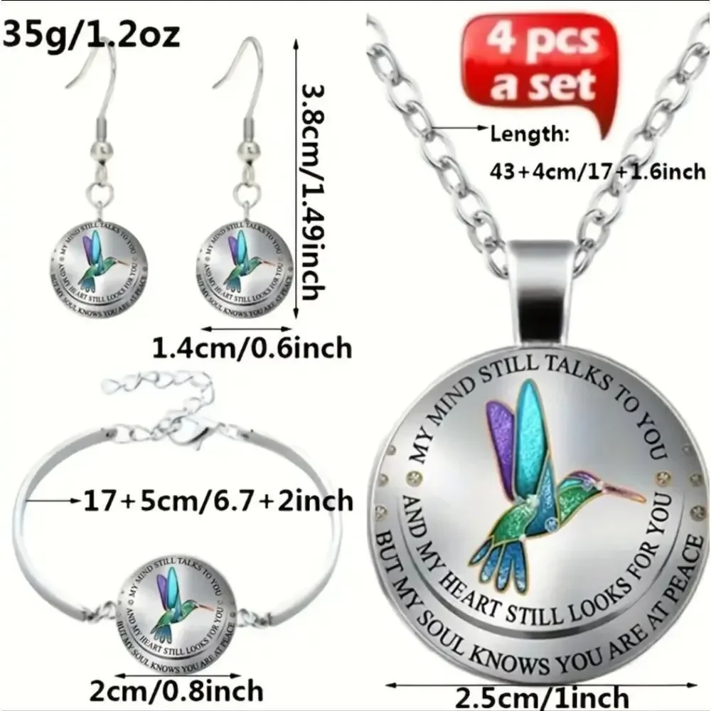 Hummingbird Memorial Jewelry Set Necklace Bracelet Earrings Sympathy Gift